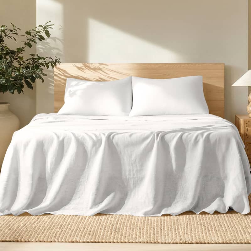 Bare Home Linen Sheet Set - Ultra-Soft Luxury - Full - White