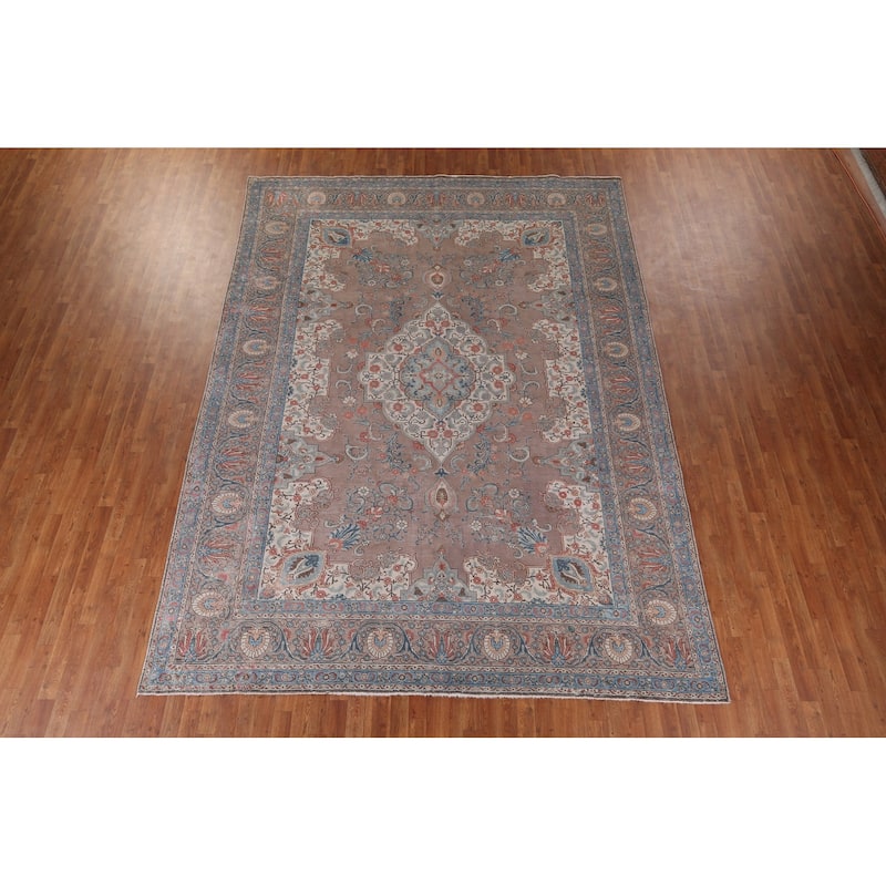 Grey Tabriz Persian Vintage Area Rug Hand-Knotted Wool Carpet - 9'3" x 12'8"