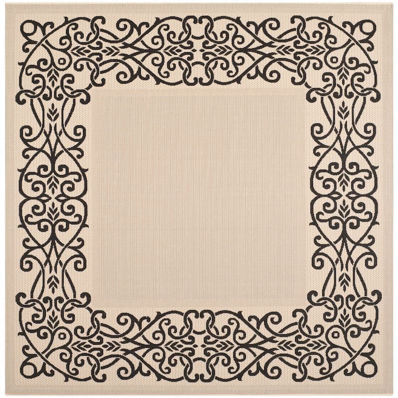 SAFAVIEH Courtyard Marylou Waterproof Patio Backyard Rug - 7'10" x 7'10" Square - Sand/Black