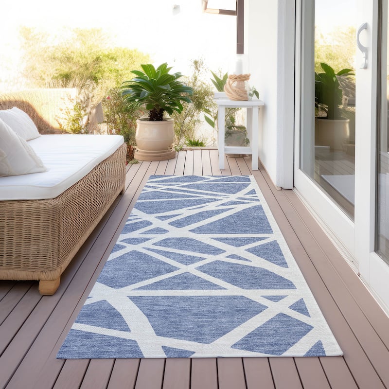 Machine Washable Indoor/ Outdoor Abstract Contemporary Chantille Rug
