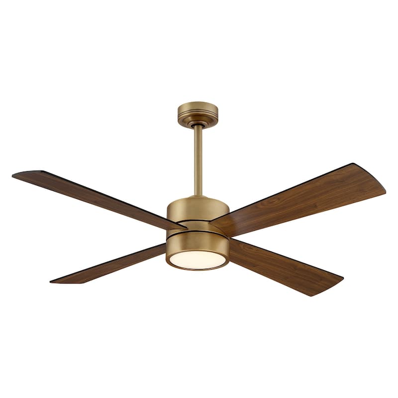 52" Natural Brass Modern Downrod Mount LED Ceiling Fan with Light and Remote
