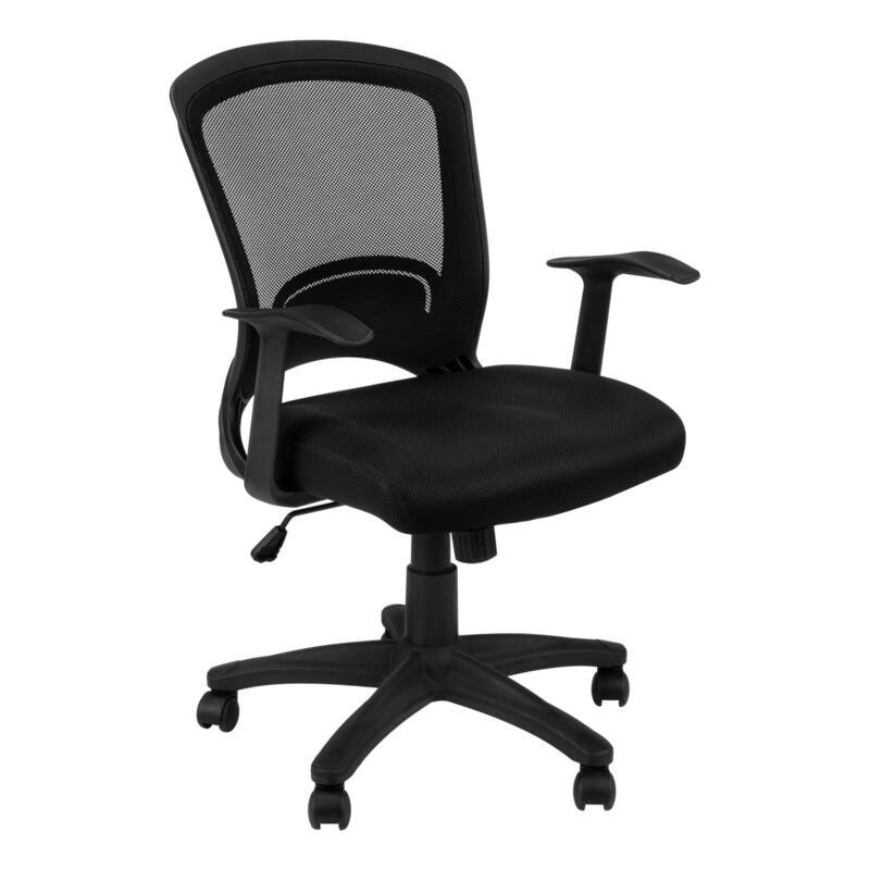 Mid Back Black Mesh Office Chair with Contoured Back, Swivel Seat, Tilt Function and Rolling Casters