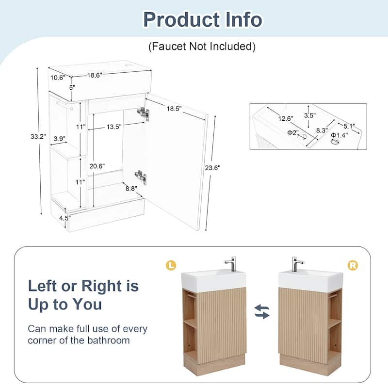 18.6" Bathroom Vanity with Sink,with Two-tier Shelf,Left or Right Orientation