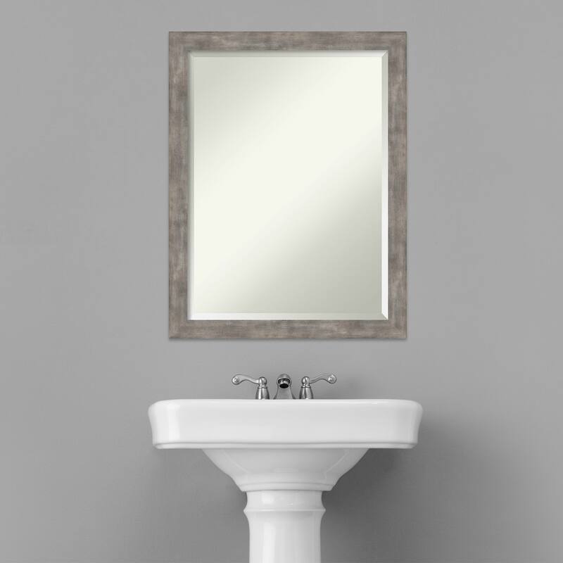 Beveled Wood Bathroom Wall Mirror - Marred Pewter Frame