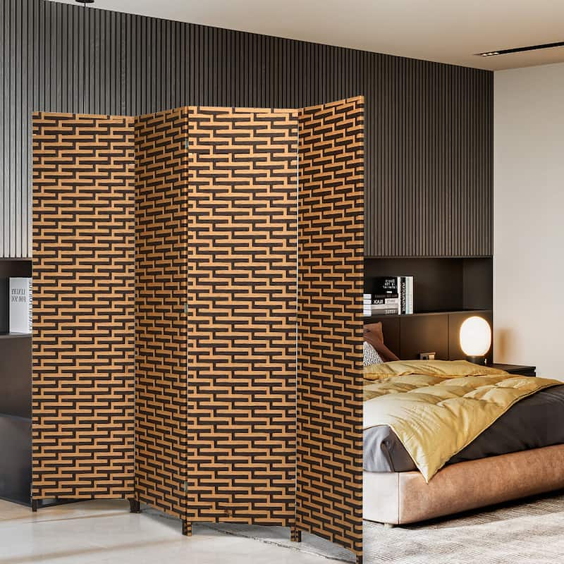 Costway 4 Panel Fiber Privacy Partition Screen Folding Room Divider - 71'' x 71''