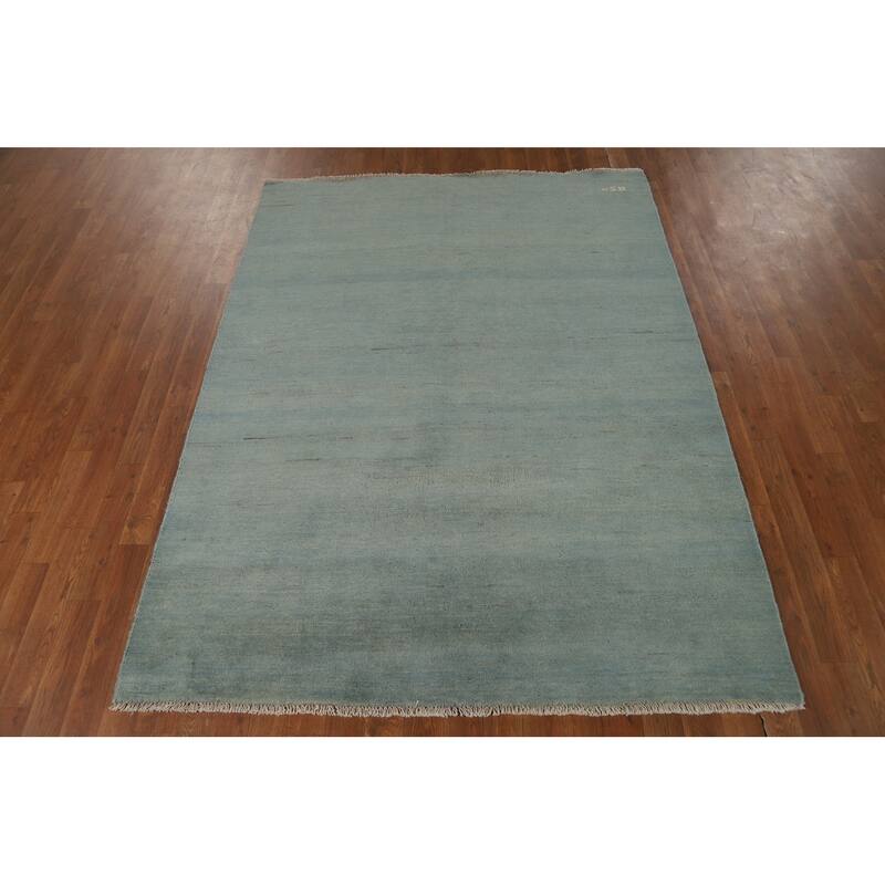 Blue & Green Modern Gabbeh Oriental Rug Hand-Knotted Wool Carpet - 5'0"x 6'5"