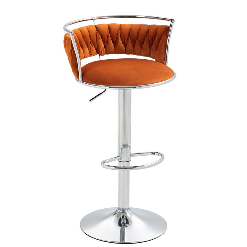 4 Set Velvet Adjustable Swivel Bar Stools With Backs