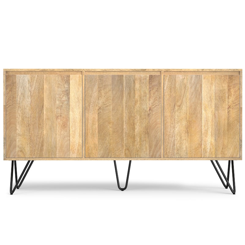 WYNDENHALL Moreno SOLID MANGO WOOD and Iron 60 x 18 inch Rectangle Contemporary 3 Door Sideboard Buffet - 60 inch Wide