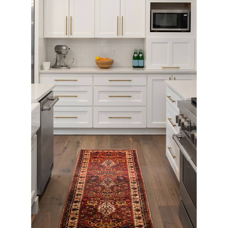 ECARPETGALLERY Hand-knotted Kayseri Dark Red Wool Rug - 3'9 x 13'1