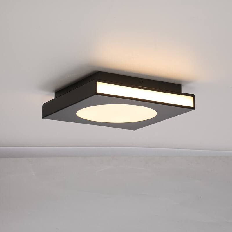12-in Minimalist Matte Black Rectangle LED Wall Sconce/Flush Mount Ceiling light with Milky White Arcylic Diffuse