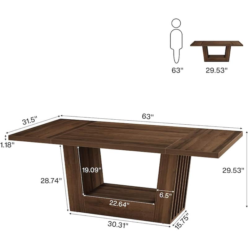 63 Inches Brown Engineered Wood Executive Office Desk, Large Modern Computer Desk with Robust Base for Home Office