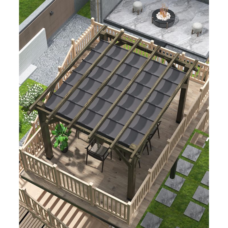 Wood Pergola with Retractable Sunshade Canopy