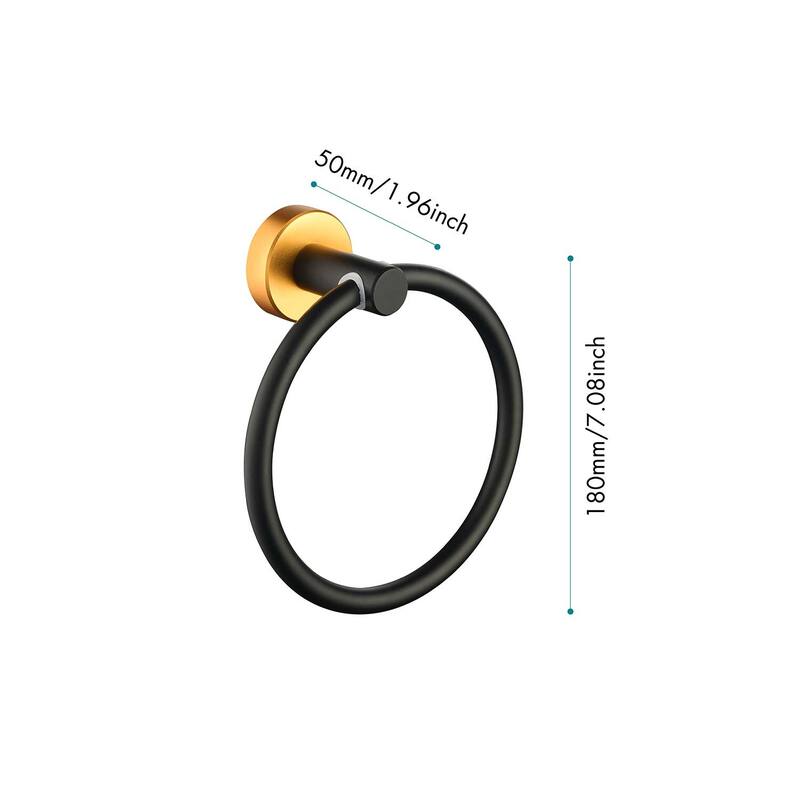 6 Piece Wall Mount Bathroom Towel Rack Set In Matte Black Gold Accent - Gold+Matte Black