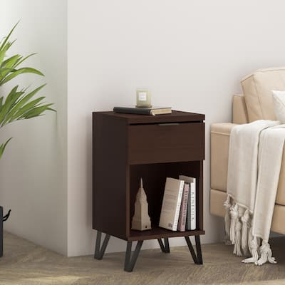 Modern Tall End Table With 1 Drawer, Manufactured Wood Back Panel And Drawer Bottom, Assembly Required