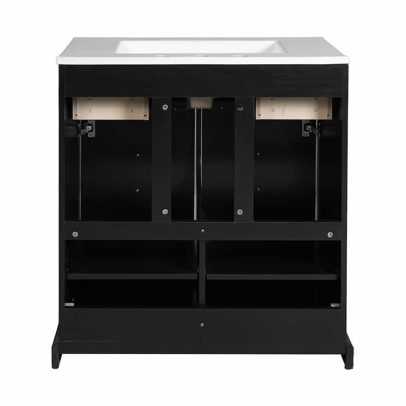 30'' Bathroom Vanity with Ceramic Sink Combo, Solid Wood Frame Bathroom Storage Cabinet