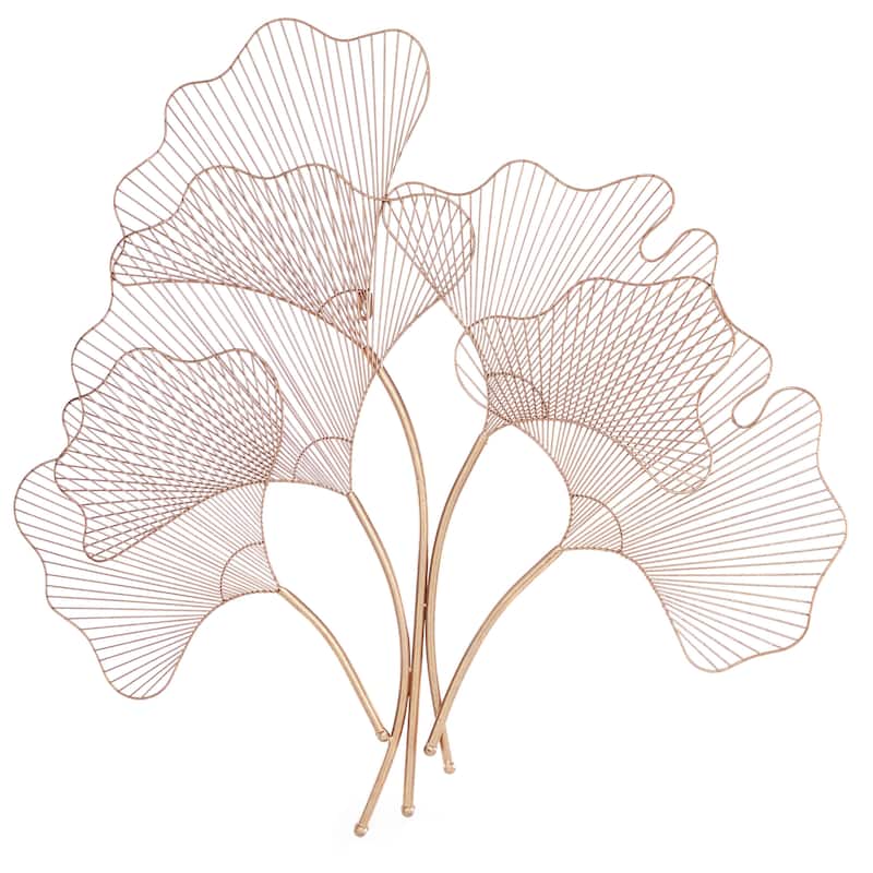 Metal Floral Wire Cutout Ginkgo Leaf Home Wall Decor - Copper or Gold- Roche River Decor