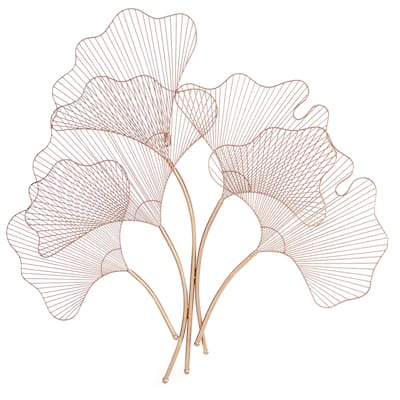 Metal Floral Wire Cutout Ginkgo Leaf Home Wall Decor - Copper or Gold- Roche River Decor