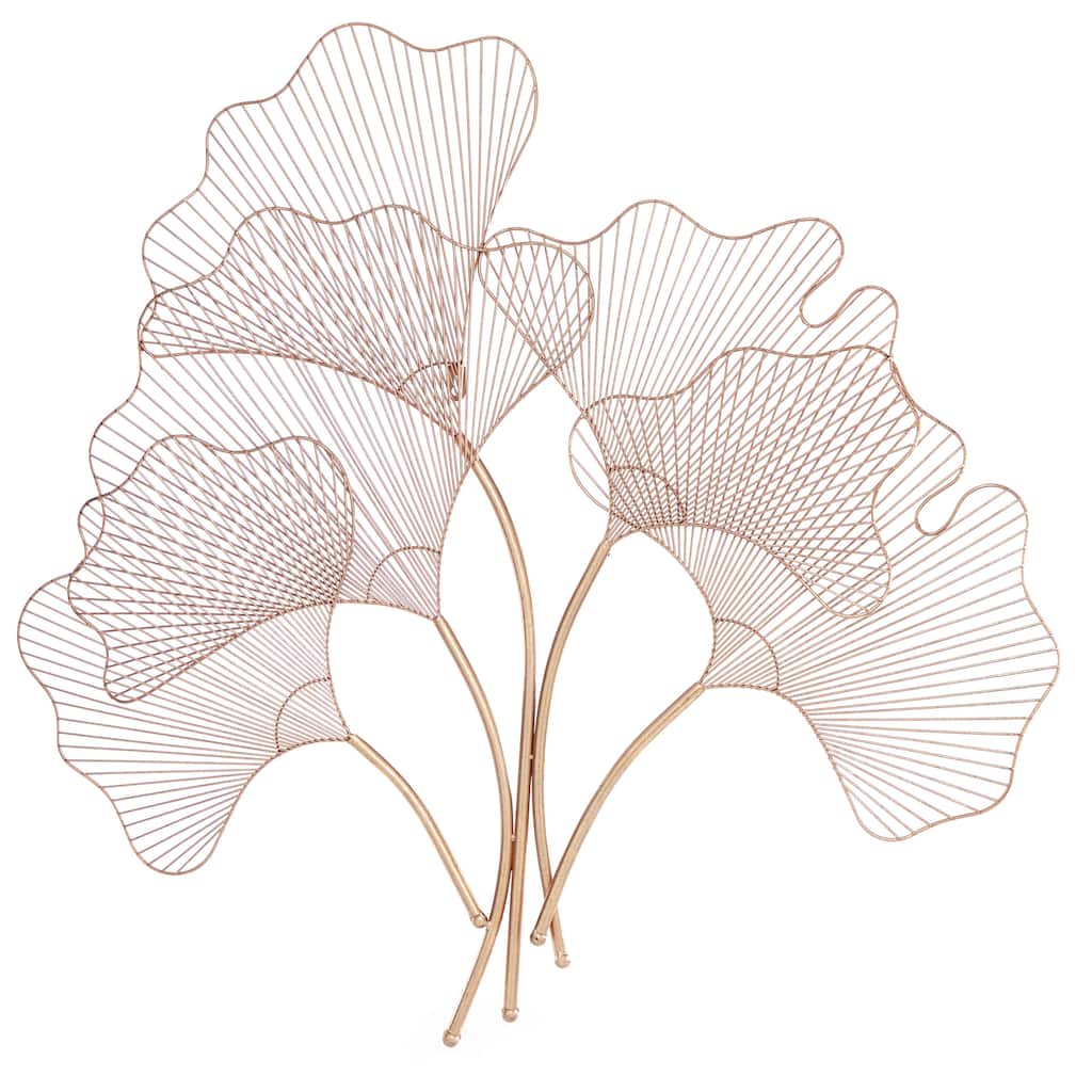 Metal Floral Wire Cutout Ginkgo Leaf Home Wall Decor - Copper or Gold- Roche River Decor