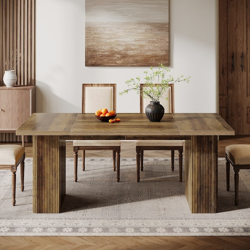 63'' Farmhouse Rectangle Dining Table for 4-6 with Double Pedestals