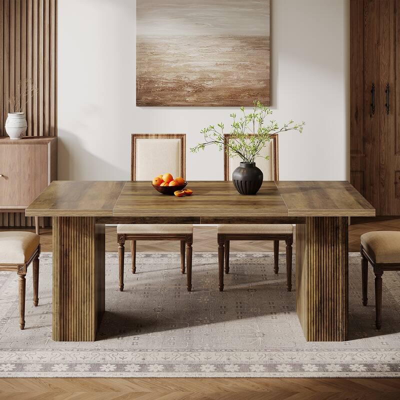 Farmhouse Dining Table for 4-6, 63-Inch Rectangle Kitchen Table with Double Robust Pedestals