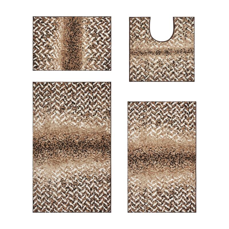 Better Trends 100% Micro Polyester 4&5 Pc Bathroom Rug Set-Casablanca Collection with Chevron Pattern, Machine Washable Bath Mat