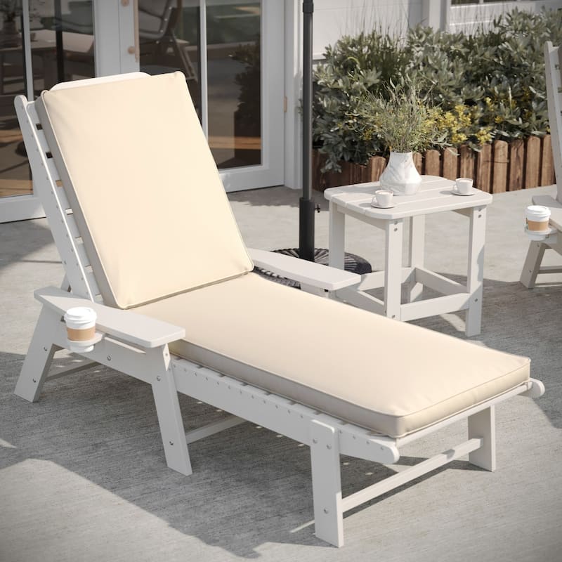 Commercial Water-Resistant Outdoor Chaise Lounge Patio Cushion (Cushion Only) - Beige