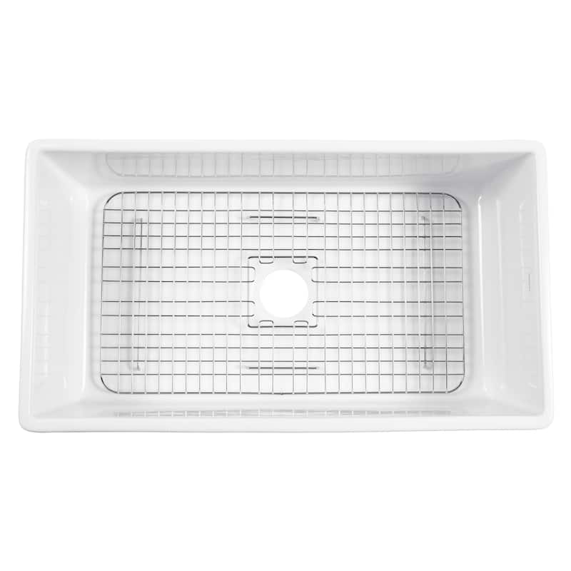 Sinkology Austen Crisp White Fireclay 33" Single Bowl Farmhouse Apron Kitchen Sink with Stainless Bridge Faucet Kit