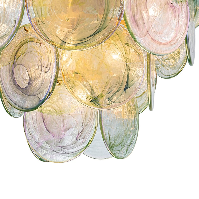 Glam Tiered Pearlescent Green Misty Glass Round Chandelier