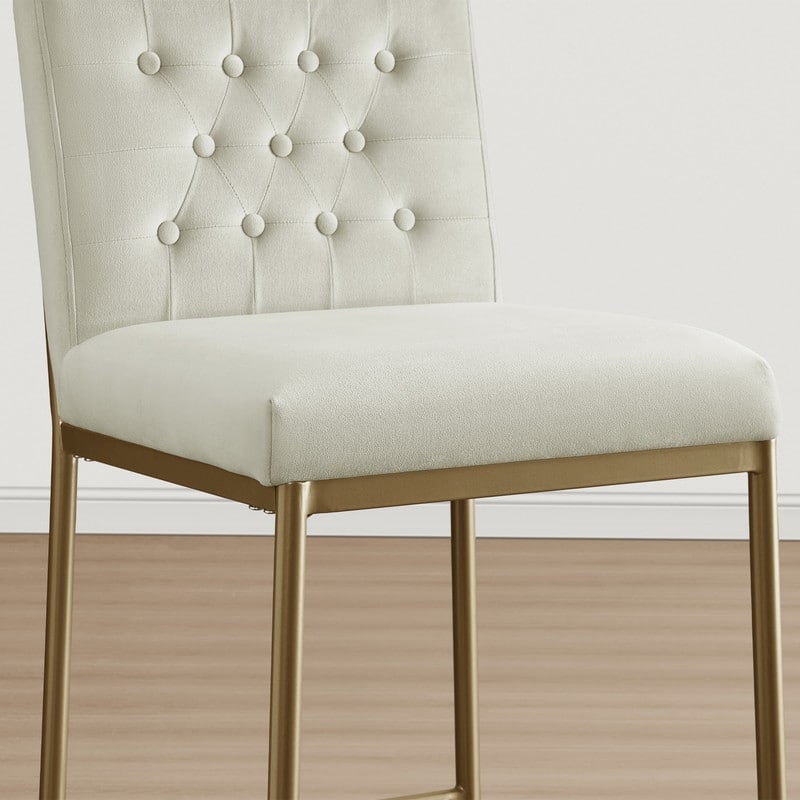 Spruce & Spring Velvet Tufted Counter Bar Stool with Metal Frame