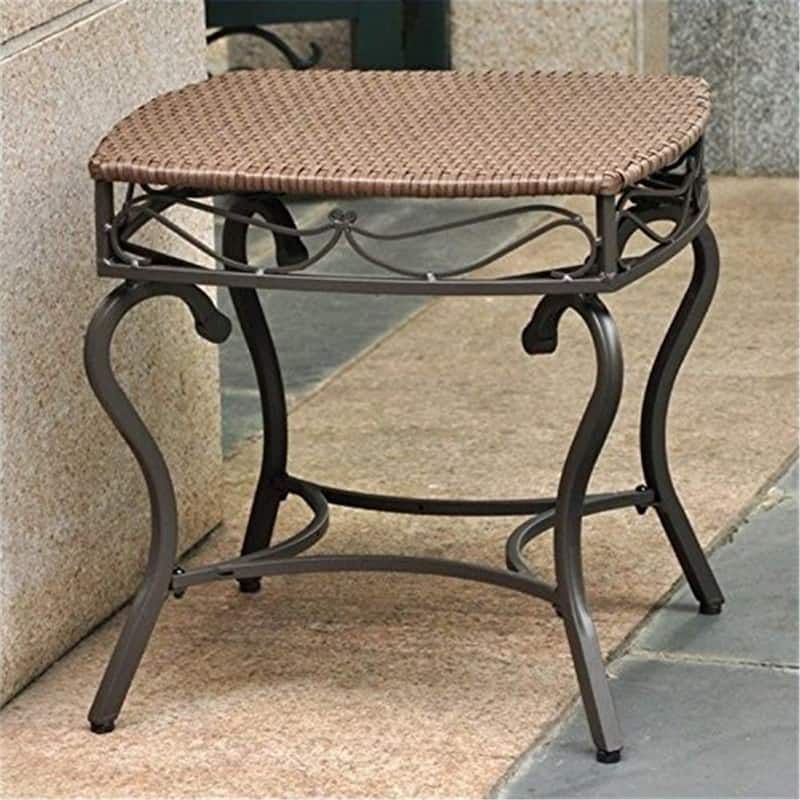 Elegant Resin Wicker Side Table - Square Patio Table, Outdoor Accent Table, Brown Finish, 20x20x18 Inches - 21