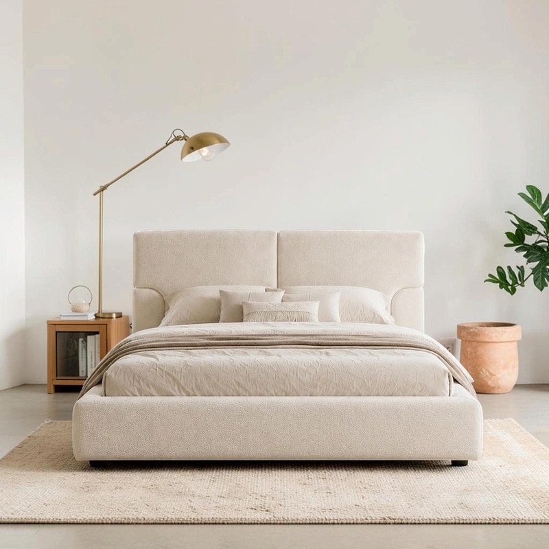 Modern Platform Bed Frame with Padded Headboard - Low-Profile Reinforced Metal Frame