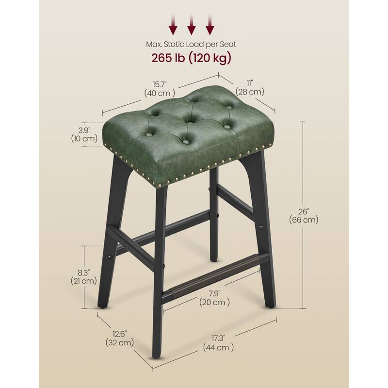 Set of 2 Counter Height Bar Stools Modern Kitchen Barstools with Backrest Perfect for Island or Counter - 12.6"D x 17.3"W x 26"H