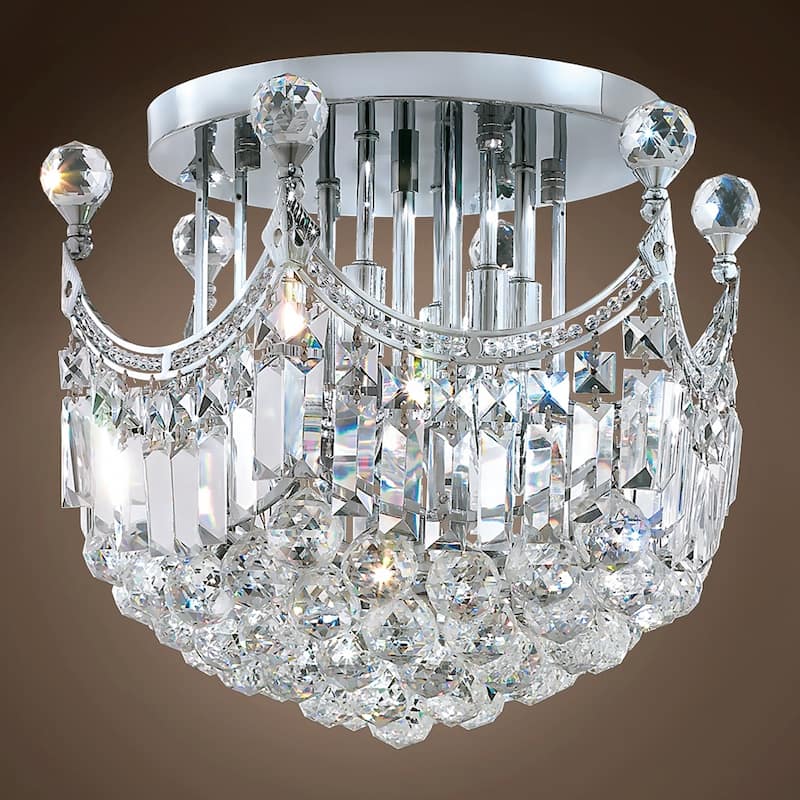Royal Throne Design 6 Light 16" Chrome Flush Mount With Clear European Crystals - 15.00