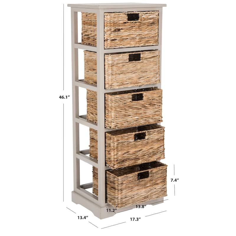 SAFAVIEH Faith Distressed Black 5-Drawer Wicker Basket Storage Tower - 17.3" x 13.4" x 46.1" - 17Wx13Dx46H