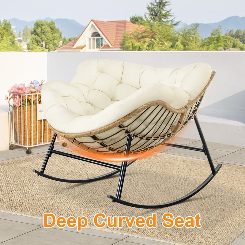 FINCATI Outdoor Royal Rocking Papasan Chair, Luxury Cozy Outdoor Rocking Chair, 450 lbs Indoor Extra Large Recliner Chair