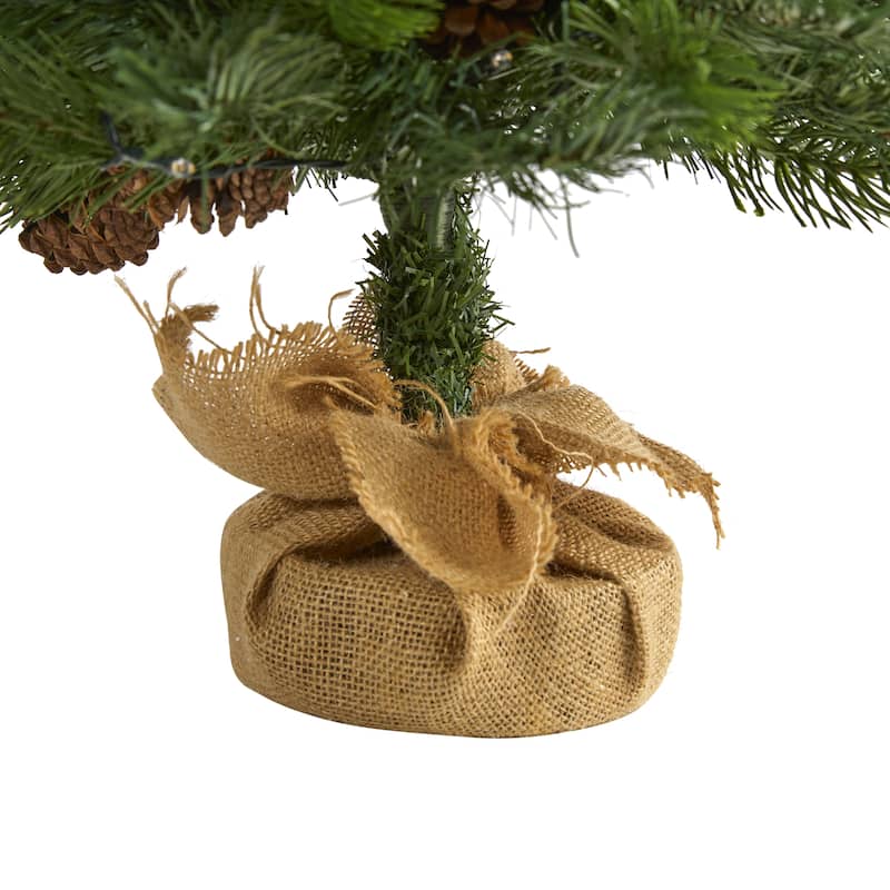 3' Fraser Fir Artificial Christmas Tree in Burlap Base, Clear Lights - 3 Foot
