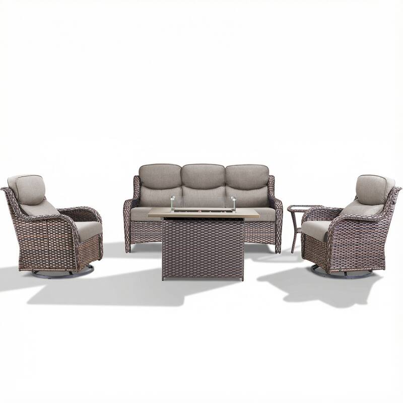 Pocassy Outdoor Fire Pit with Sofa Swivel Chairs Conversation Set