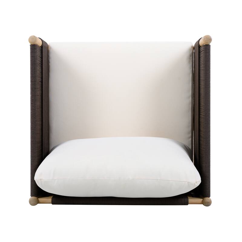 Christopher Knight Home - Outdoor 4-Piece Sofa Set with Acacia Wood Loveseat, Club Chairs & Coffee Table, Handwoven Rope Accents