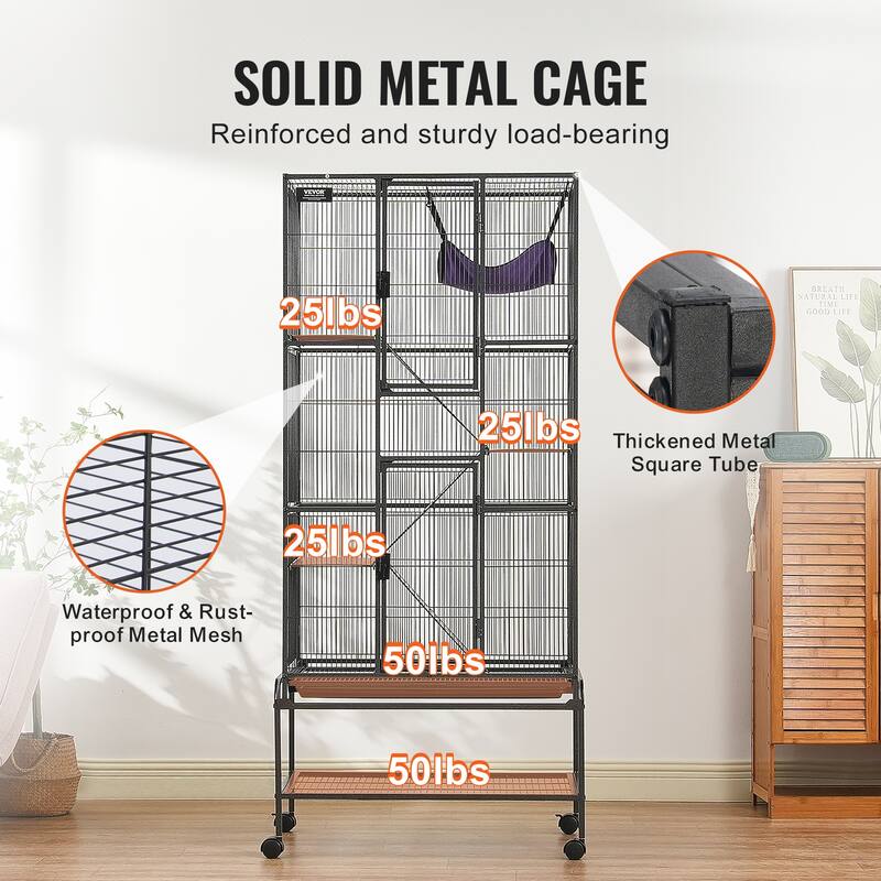 Rolling Metal Ferret Cage Small Animal Cage for Pet Rats, Hamster, Guinea Pig, Chinchilla, Squirrel, Hedgehogs, Bunny