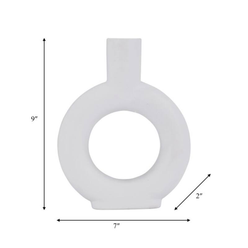 Ceramic Round Cut Out Tabletop Vase - 9" - White