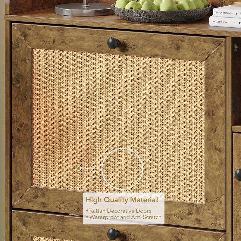 Rattan Shoe Storage Cabinet with 3 Flip Drawers - 3 Flip Drawers