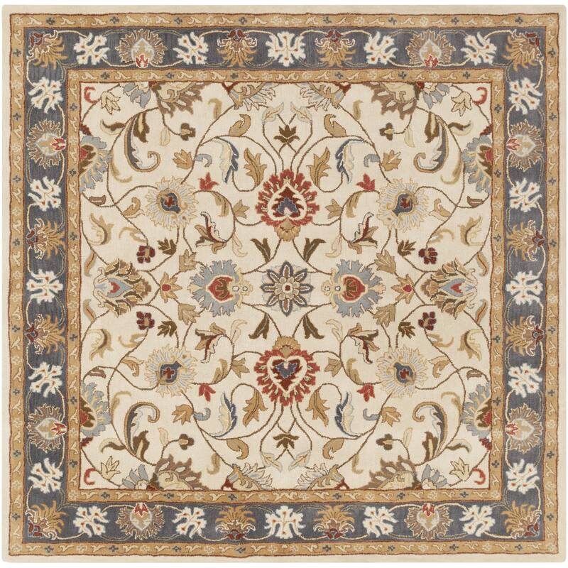 Livabliss Caesar Updated Traditional Border Area Rug. - 4' x 4' - Blue/Ivory - Square
