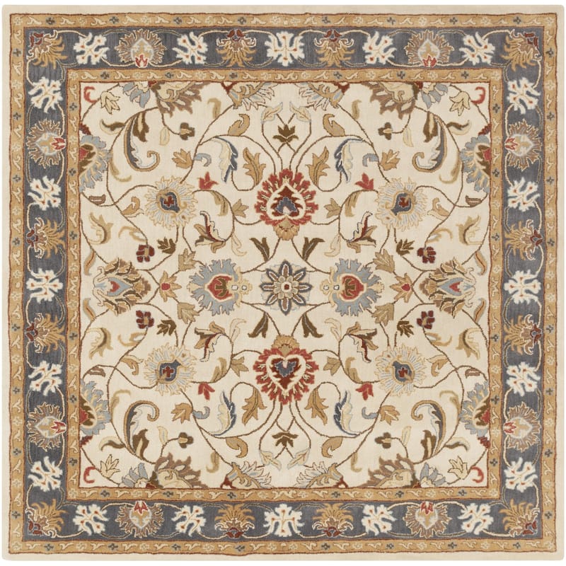 Livabliss Caesar Updated Traditional Border Area Rug. - 4' x 4' Square - Blue/Ivory