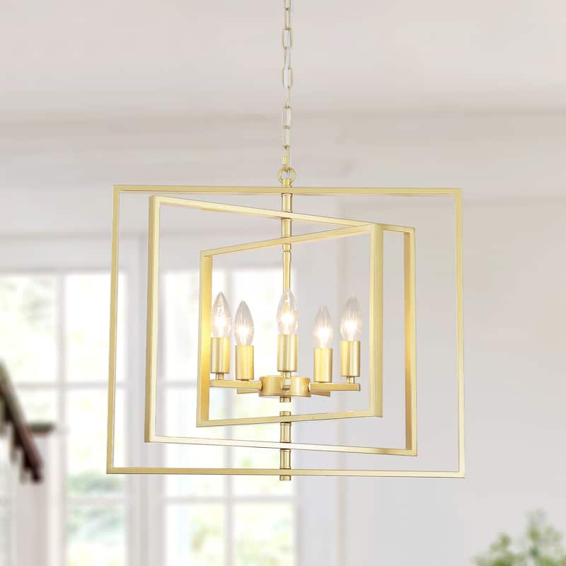 21.65inch 5 Lights Modern Chandelier with Metal Frame 360 Degree Adjustable for Different Rooms - Gold