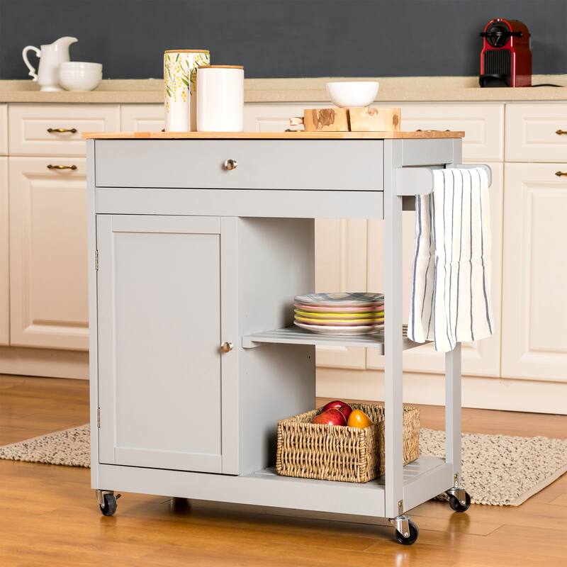 Glitzhome 35"H Modern Rolling Trolley Storage Kitchen Island Cart with Wheels - Obsoleted (2 Drawers 2 Doors)