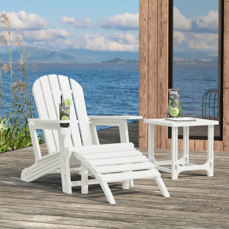 Polytrends Coastline Outdoor Poly 3-Piece Set Adirondack Chair with Ottoman and Side Table