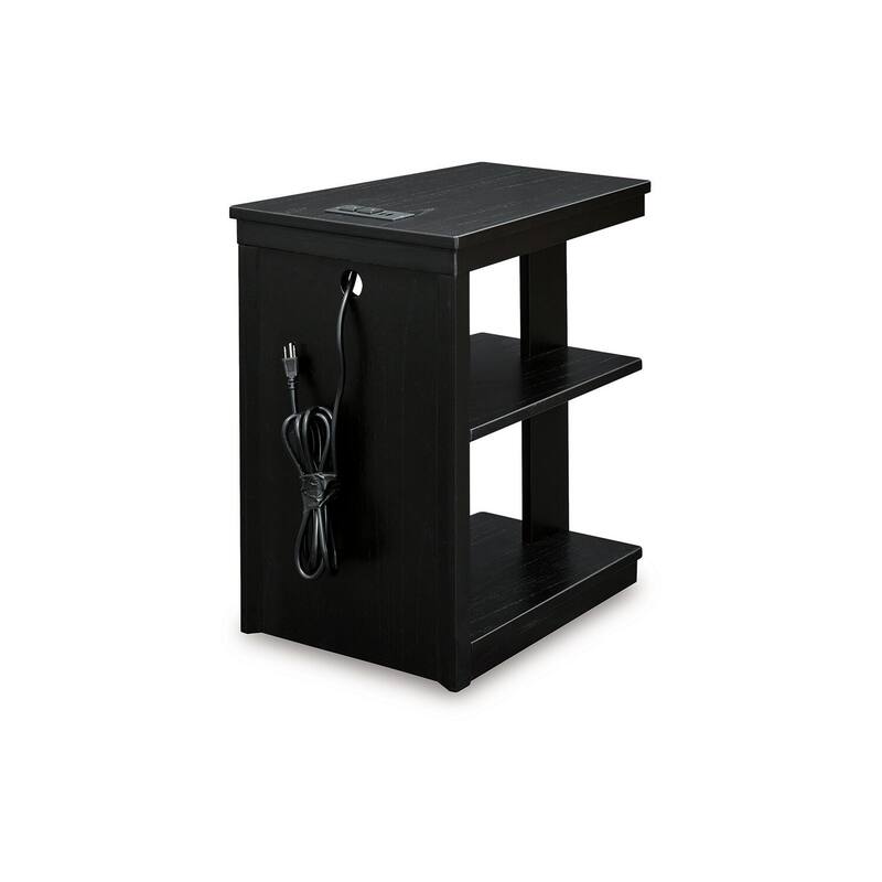 21.38 in. Black Rectangle Wood End Table with USB Charging Ports