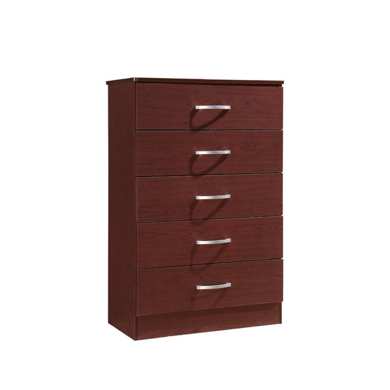 47.75" Mahogany Brown and Silver Rectangular 5-Drawer Chest