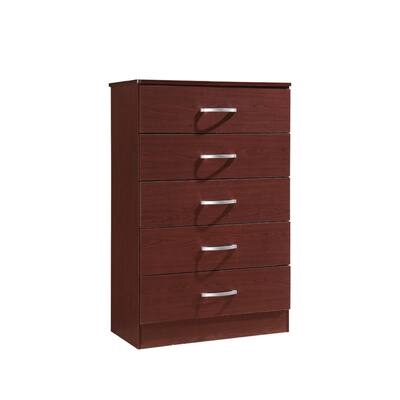 47.75" Mahogany Brown and Silver Rectangular 5-Drawer Chest