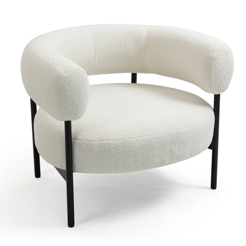 Ayuka White Boucle Accent Chair with Black Iron Legs